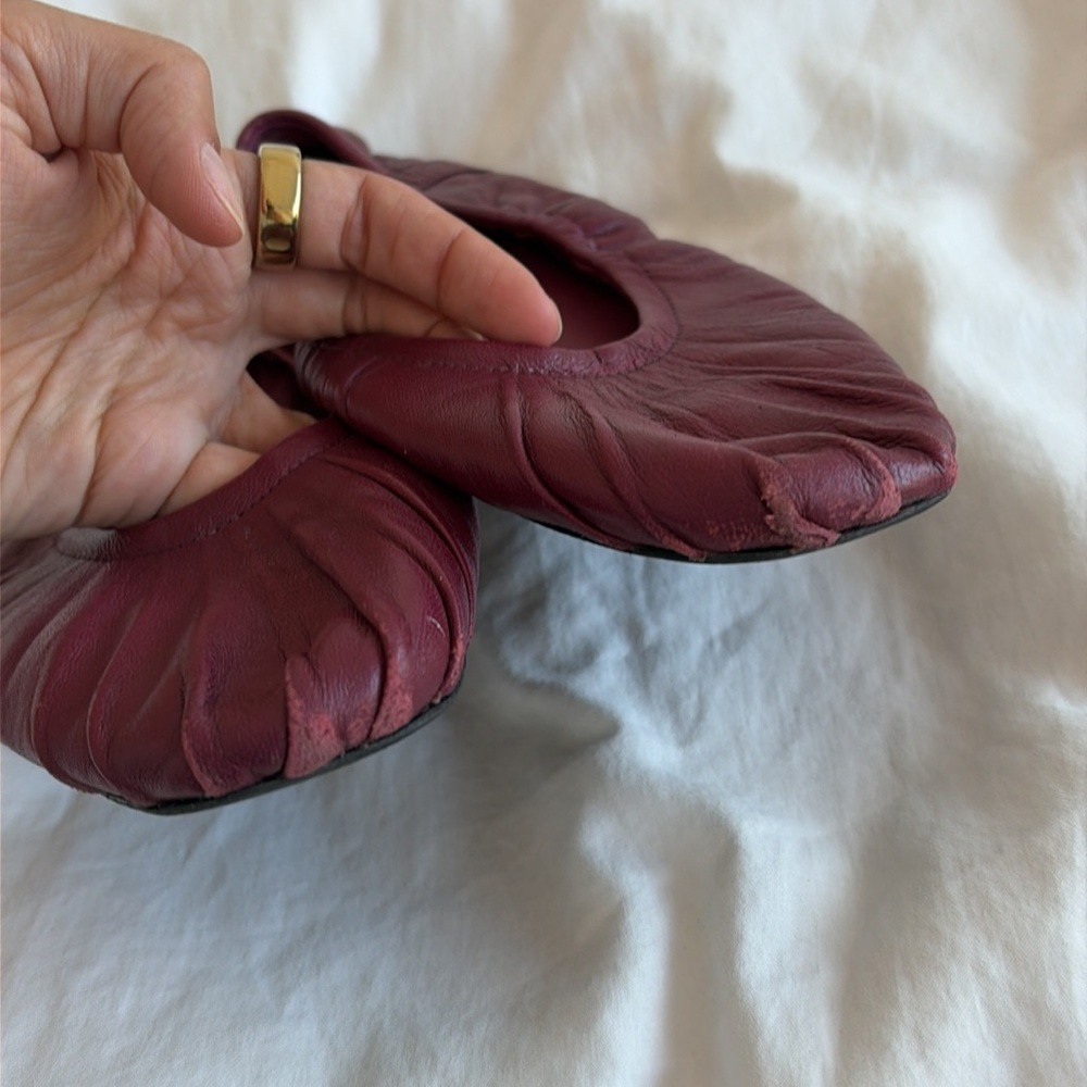 Free People Women's Burgundy Leather Ballet Flats - Picture 2 of 2